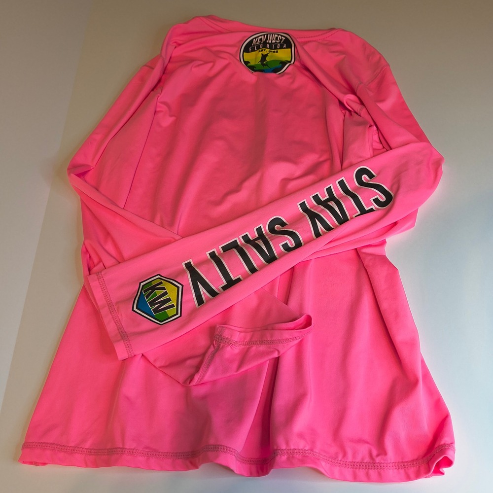 Key West Florida Stay Salty Pink Rash Guard Long Sleeve Sun Protection Shirt L
